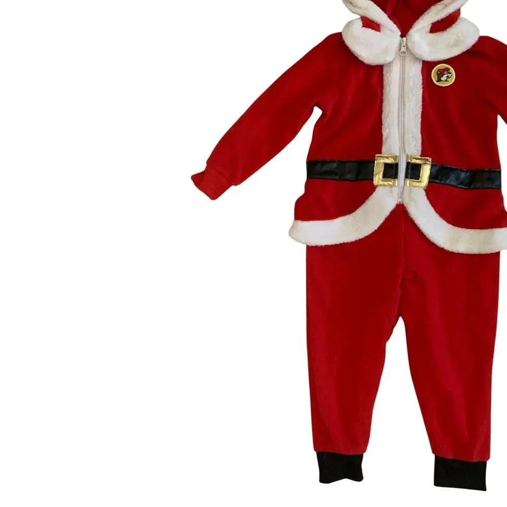 Buc-ees Kids Toddlers Size 3T Santa One Piece Body Suit Pajama Fleece Costume